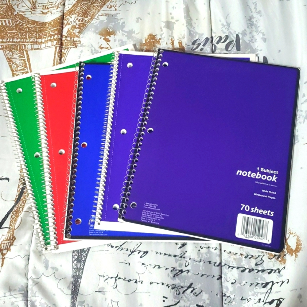 NWT Set of 5 notebooks with wide ruled perforated pages and wire bound p…